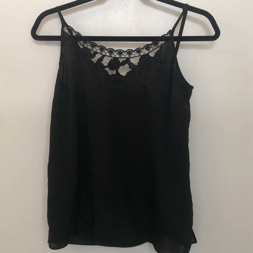 Spaghetti strap black top with floral design